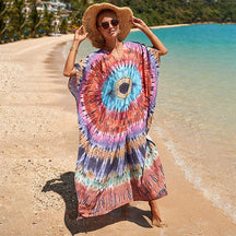 Mesmerizing Summer Tie-dye Cotton Beach Dress with V-neck Print and Sexy Details - Miscellaneous Accessories