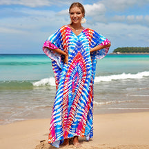 Mesmerizing Summer Tie-dye Cotton Beach Dress with V-neck Print and Sexy Details - Miscellaneous Accessories