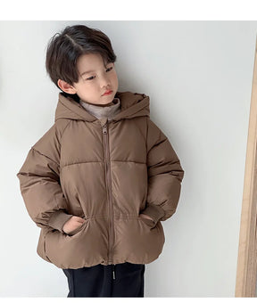 Autumn Winter Kid Thicken Fashion Cotton Coat Boy Children Solid Cardigan Hooded Long Sleeve Tops Girl Baby Warm Casual Jacket