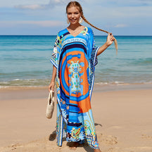 Mesmerizing Summer Tie-dye Cotton Beach Dress with V-neck Print and Sexy Details - Miscellaneous Accessories