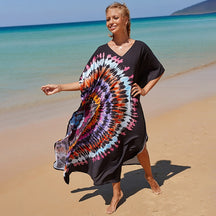 Mesmerizing Summer Tie-dye Cotton Beach Dress with V-neck Print and Sexy Details - Miscellaneous Accessories