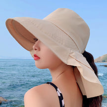 New Women Bow-knot Lightweight Hats Fashion Hidden Ponytail Hole Big Brim Hat Anti-UV Sun Hats Beach Neck Guard Fisherman Hat - Miscellaneous Accessories