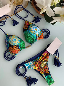 Tropical Plant Micro Bikini Brazilian Sexy Swimwear with Tropical Plant Print - Miscellaneous Accessories