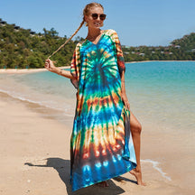 Mesmerizing Summer Tie-dye Cotton Beach Dress with V-neck Print and Sexy Details - Miscellaneous Accessories