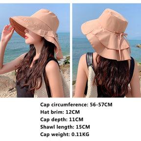 New Women Bow-knot Lightweight Hats Fashion Hidden Ponytail Hole Big Brim Hat Anti-UV Sun Hats Beach Neck Guard Fisherman Hat - Miscellaneous Accessories