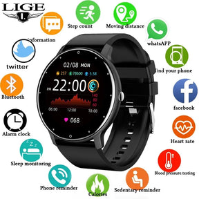 LIGE Smart Watch Men Women Full Touch Screen Sport Fitness Watch Man IP67 Waterproof Bluetooth For Android IOS Smartwatch Men