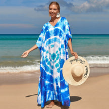 Mesmerizing Summer Tie-dye Cotton Beach Dress with V-neck Print and Sexy Details - Miscellaneous Accessories