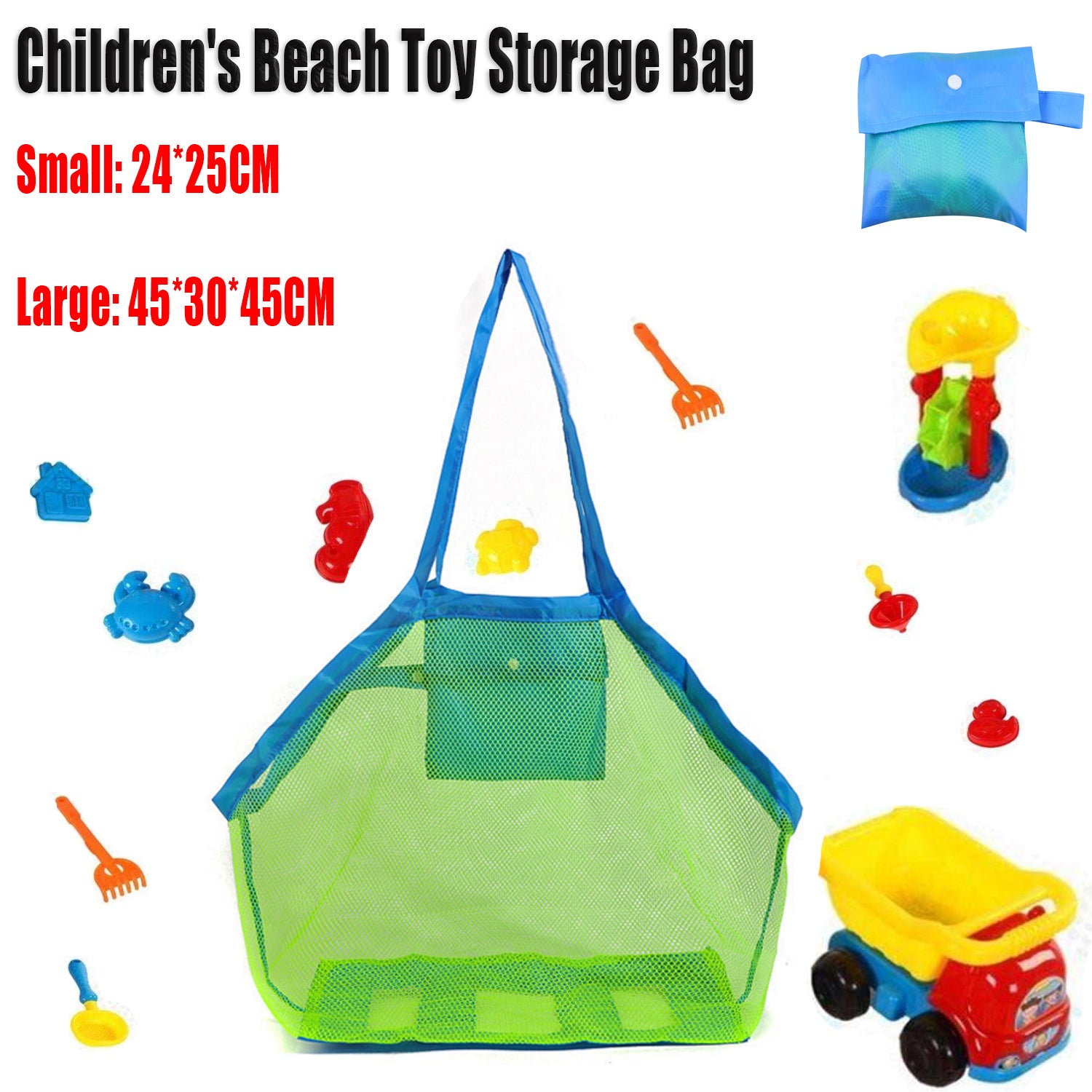 Beach Mesh Bag Children Foldable Portable Beach Toys Clothes Storage Sundries Organiser Bag - Miscellaneous Accessories