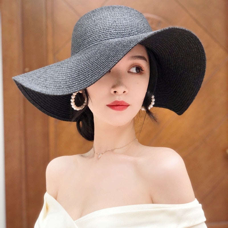 Sunshine Elegance Women Wide Brim Beach Hat Girls Seaside Travel Foldable Straw Hat Sunscreen UV Protection Lady Cap - Miscellaneous Accessories