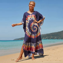 Mesmerizing Summer Tie-dye Cotton Beach Dress with V-neck Print and Sexy Details - Miscellaneous Accessories