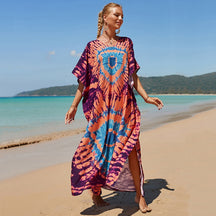 Mesmerizing Summer Tie-dye Cotton Beach Dress with V-neck Print and Sexy Details - Miscellaneous Accessories