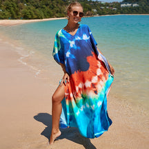 Mesmerizing Summer Tie-dye Cotton Beach Dress with V-neck Print and Sexy Details - Miscellaneous Accessories