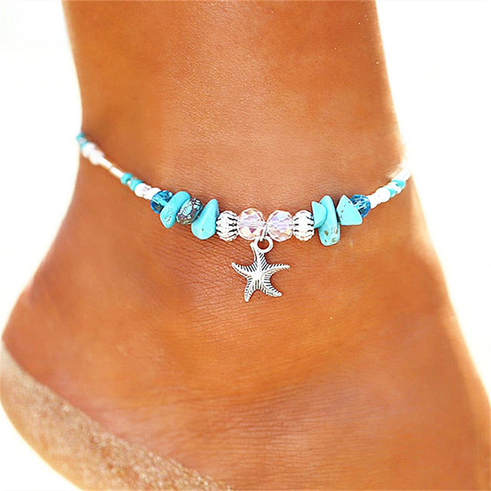 Starfish Beaded Anklets With Conch Fashion Women Beach Adjustable Girls Summer Foot Jewelry - Miscellaneous Accessories