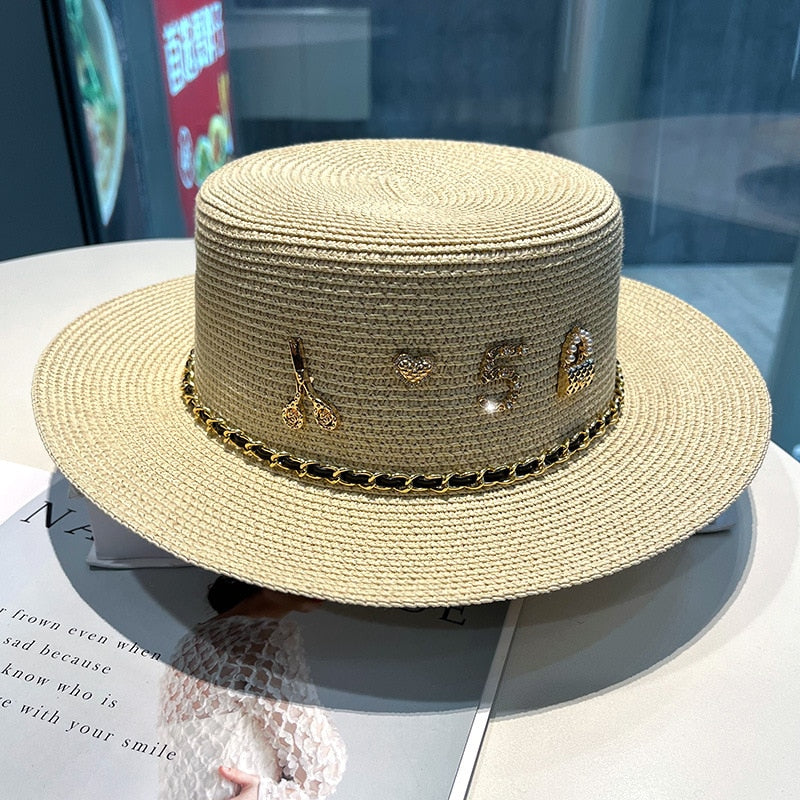 Beach hat men and women flat top straw hat essential for summer travel - Miscellaneous Accessories