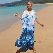 Mesmerizing Summer Tie-dye Cotton Beach Dress with V-neck Print and Sexy Details - Miscellaneous Accessories