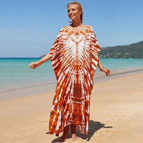 Mesmerizing Summer Tie-dye Cotton Beach Dress with V-neck Print and Sexy Details - Miscellaneous Accessories