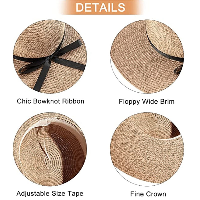 Sunshine Elegance Women Wide Brim Beach Hat Girls Seaside Travel Foldable Straw Hat Sunscreen UV Protection Lady Cap - Miscellaneous Accessories