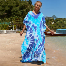 Mesmerizing Summer Tie-dye Cotton Beach Dress with V-neck Print and Sexy Details - Miscellaneous Accessories