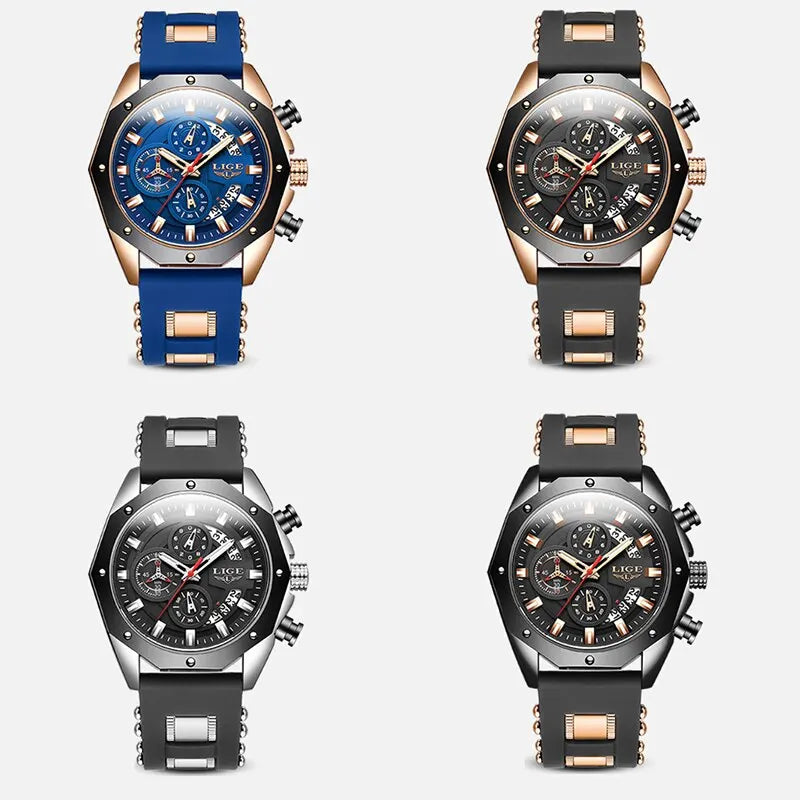 New Fashion Mens Watches Top Brand Luxury Silicone Sport Watch Men Quartz Date Clock Waterproof Wristwatch Chronograph Clock Man