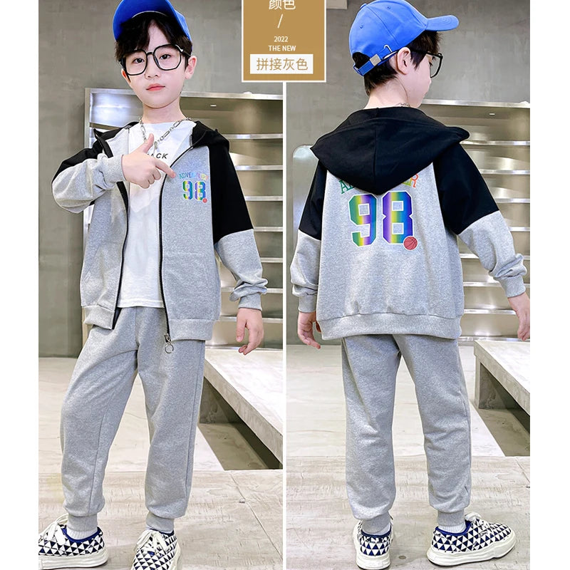 2023 New Spring Autumn Child Boy Clothing Set Letter Hoodies Coats + Pants 2Pcs Tracksuit Suit For Kids Children Present