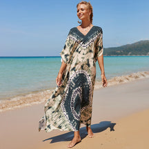 Mesmerizing Summer Tie-dye Cotton Beach Dress with V-neck Print and Sexy Details - Miscellaneous Accessories