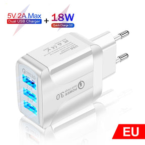 Charging Mobile Device Adapter - 5V 2A EU Plug with LED Light, 2 USB Ports, Quick Charge QC 3.0, Fast - Miscellaneous Accessories