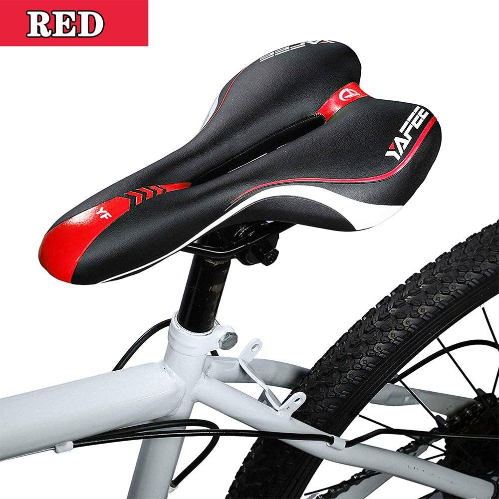 MountainGlide MTB Bicycle Saddle - PU Leather Gel-Filled Cushioning for Comfortable and Shockproof Cycling - Hollow Design for Improved Airflow and Performance - Miscellaneous Accessories