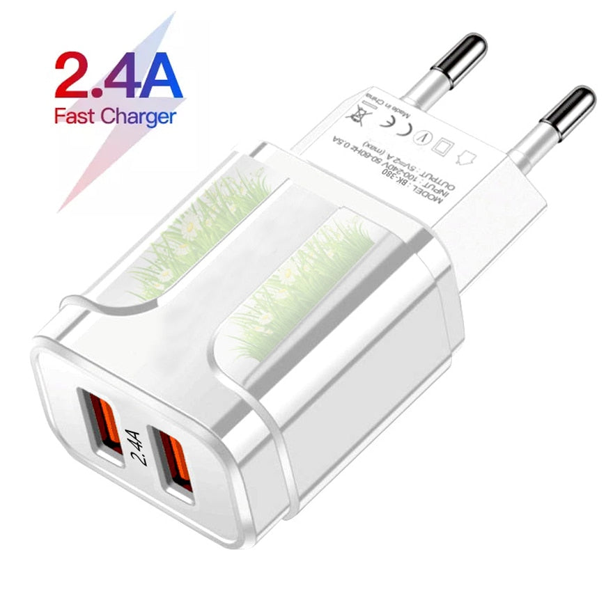 Charging Mobile Device Adapter - 5V 2A EU Plug with LED Light, 2 USB Ports, Quick Charge QC 3.0, Fast - Miscellaneous Accessories