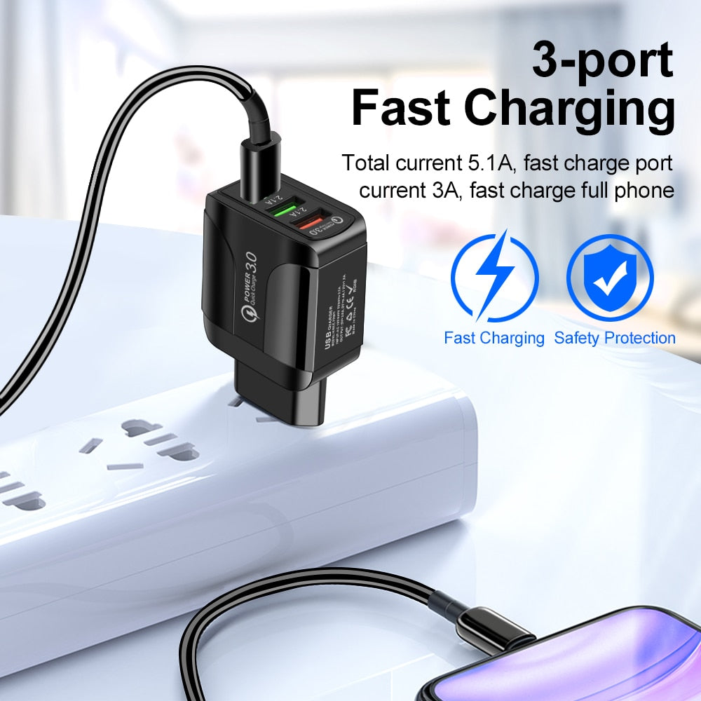 Charging Mobile Device Adapter - 5V 2A EU Plug with LED Light, 2 USB Ports, Quick Charge QC 3.0, Fast - Miscellaneous Accessories