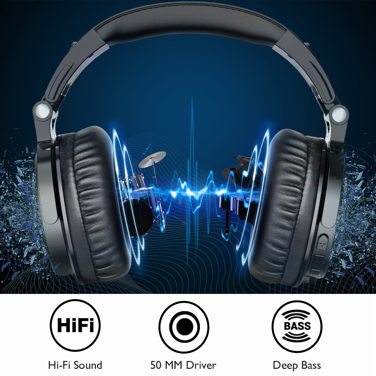 ProBass Wireless Headphones - Oneodio Pro-C Bluetooth 5.2 Foldable Stereo Earphones with Microphone, 110H PlayTime and Deep Bass for PC and Phone - Miscellaneous Accessories