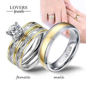 Couple Rings Exquisite Women Rhinestones Zirconia Rings Set Simple Men Stainless Steel Ring Wedding Jewelry Gifts - Miscellaneous Accessories