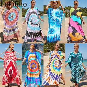 Mesmerizing Summer Tie-dye Cotton Beach Dress with V-neck Print and Sexy Details - Miscellaneous Accessories