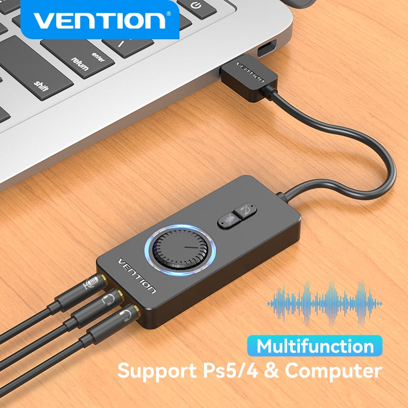 USB External Sound Card - USB to 3.5mm Audio Adapter for Earphones and Microphones, Compatible with MacBook, Computer, Laptop, PS4, and More - Miscellaneous Accessories