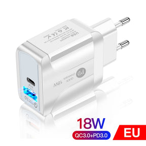 Charging Mobile Device Adapter - 5V 2A EU Plug with LED Light, 2 USB Ports, Quick Charge QC 3.0, Fast - Miscellaneous Accessories