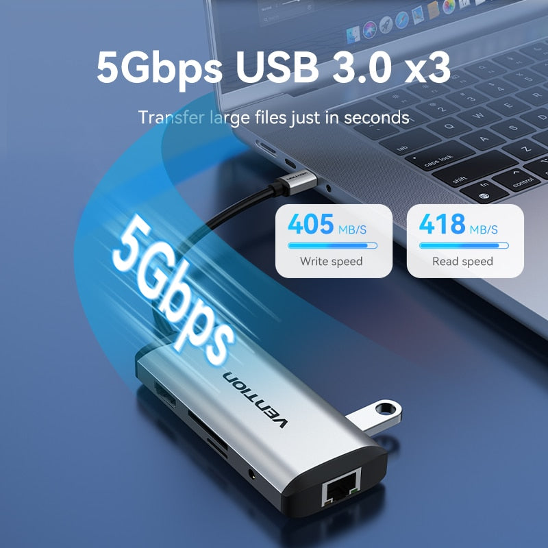 Vention USB C HUB - Type C to USB 3.0 Docking Station with USB C, HDMI, and RJ45 4K for MacBook Pro, MacBook Air, and Other Type C Devices - USB 3.1 Splitter and USB HUB Accessories - Miscellaneous Accessories