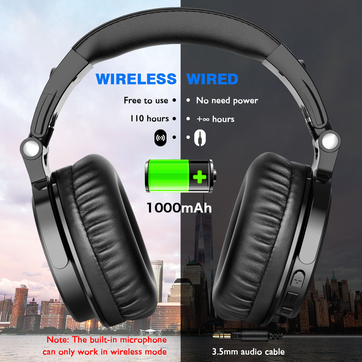 ProBass Wireless Headphones - Oneodio Pro-C Bluetooth 5.2 Foldable Stereo Earphones with Microphone, 110H PlayTime and Deep Bass for PC and Phone - Miscellaneous Accessories