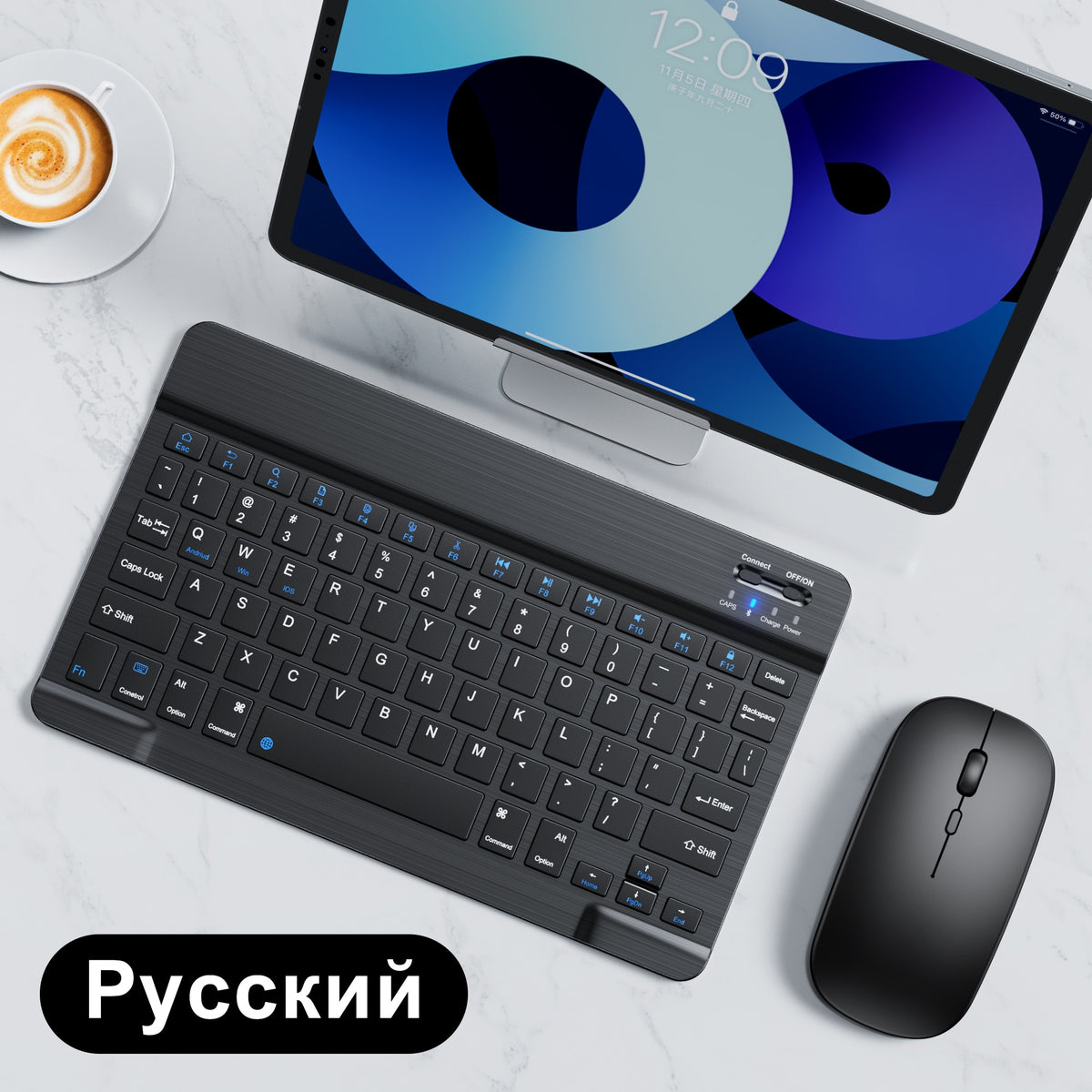 Mini-Wireless-Tastatur und Maus Spanisch Russisch 10-Zoll-Tastatur-Kit wiederaufladbar für Ipad Pro Tablet-Telefon