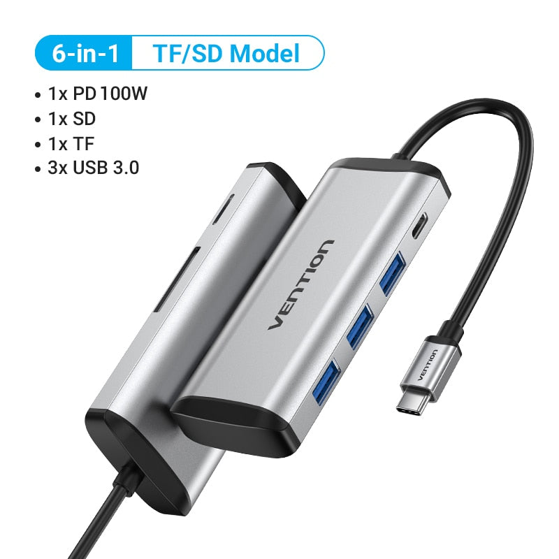 Vention USB C HUB - Type C to USB 3.0 Docking Station with USB C, HDMI, and RJ45 4K for MacBook Pro, MacBook Air, and Other Type C Devices - USB 3.1 Splitter and USB HUB Accessories - Miscellaneous Accessories