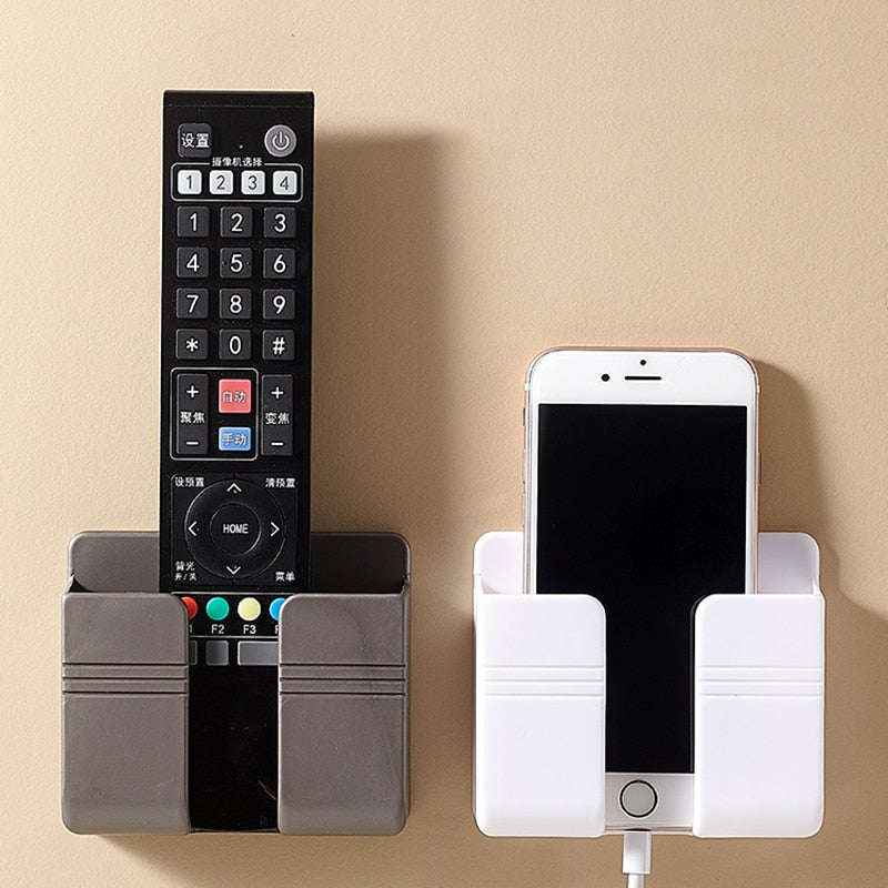 Punch-Free Wall-Mounted Phone Holder with Charging Stand and Remote Control Storage Box - Miscellaneous Accessories