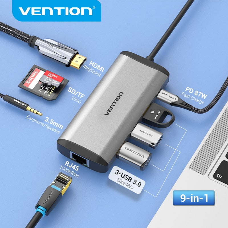 Vention USB C HUB - Type C to USB 3.0 Docking Station with USB C, HDMI, and RJ45 4K for MacBook Pro, MacBook Air, and Other Type C Devices - USB 3.1 Splitter and USB HUB Accessories - Miscellaneous Accessories