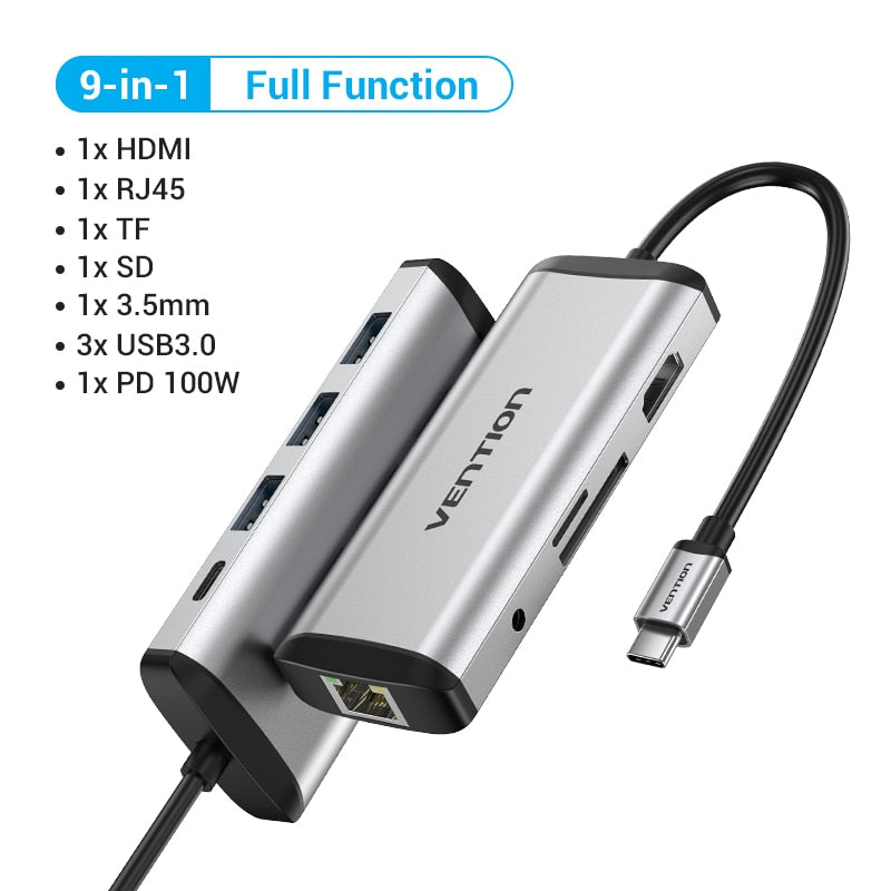 Vention USB C HUB - Type C to USB 3.0 Docking Station with USB C, HDMI, and RJ45 4K for MacBook Pro, MacBook Air, and Other Type C Devices - USB 3.1 Splitter and USB HUB Accessories - Miscellaneous Accessories