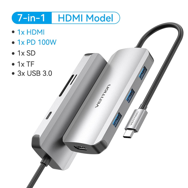 Vention USB C HUB - Type C to USB 3.0 Docking Station with USB C, HDMI, and RJ45 4K for MacBook Pro, MacBook Air, and Other Type C Devices - USB 3.1 Splitter and USB HUB Accessories - Miscellaneous Accessories