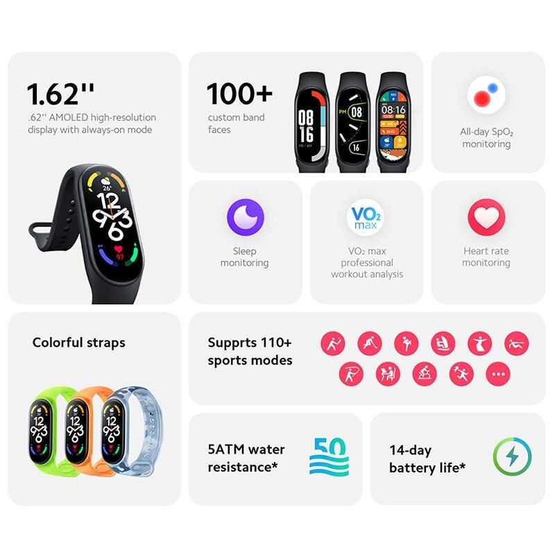 Smartwatch Xiaomi Mi Band 7 Smart Bracelet 6 Color AMOLED Screen Miband 7 Blood Oxygen Bluetooth Waterproof - Miscellaneous Accessories