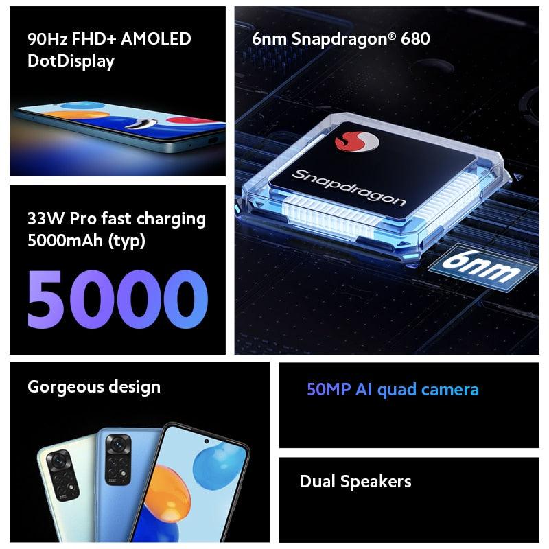 Smartphone Xiaomi Redmi Note 11 Phone Snapdragon 680 Octa Core 33W Pro Charging 50MP Quad Camera - Miscellaneous Accessories