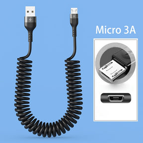 HyperCharge Pro - 5A 66W Fast Charging USB Type C Cable and 3A Micro USB Spring Car Cable for Xiaomi Redmi, Samsung, Realme, and iPhone Phone Accessories - Miscellaneous Accessories