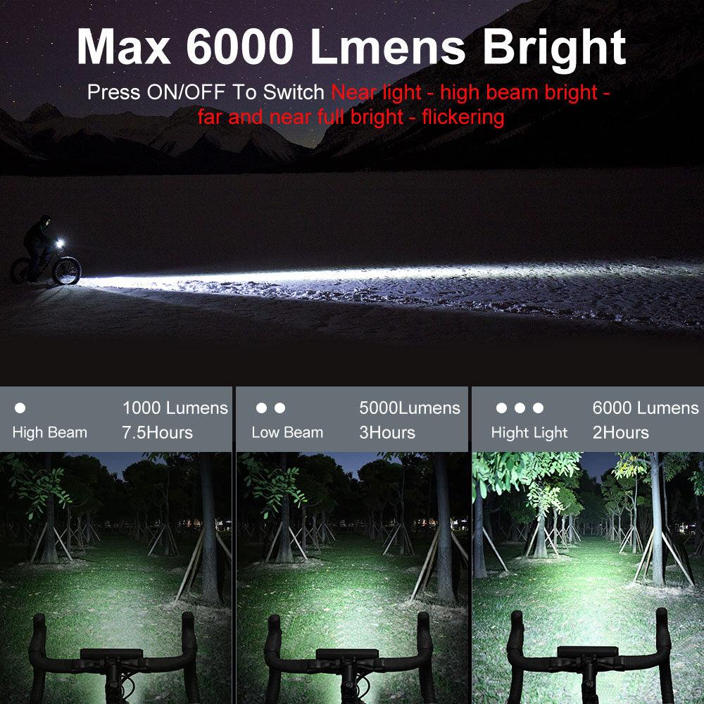 BeamBoost: 6000 Lumen Front Bike Light with Long-Lasting 8000mAh Battery and USB Charging - Miscellaneous Accessories