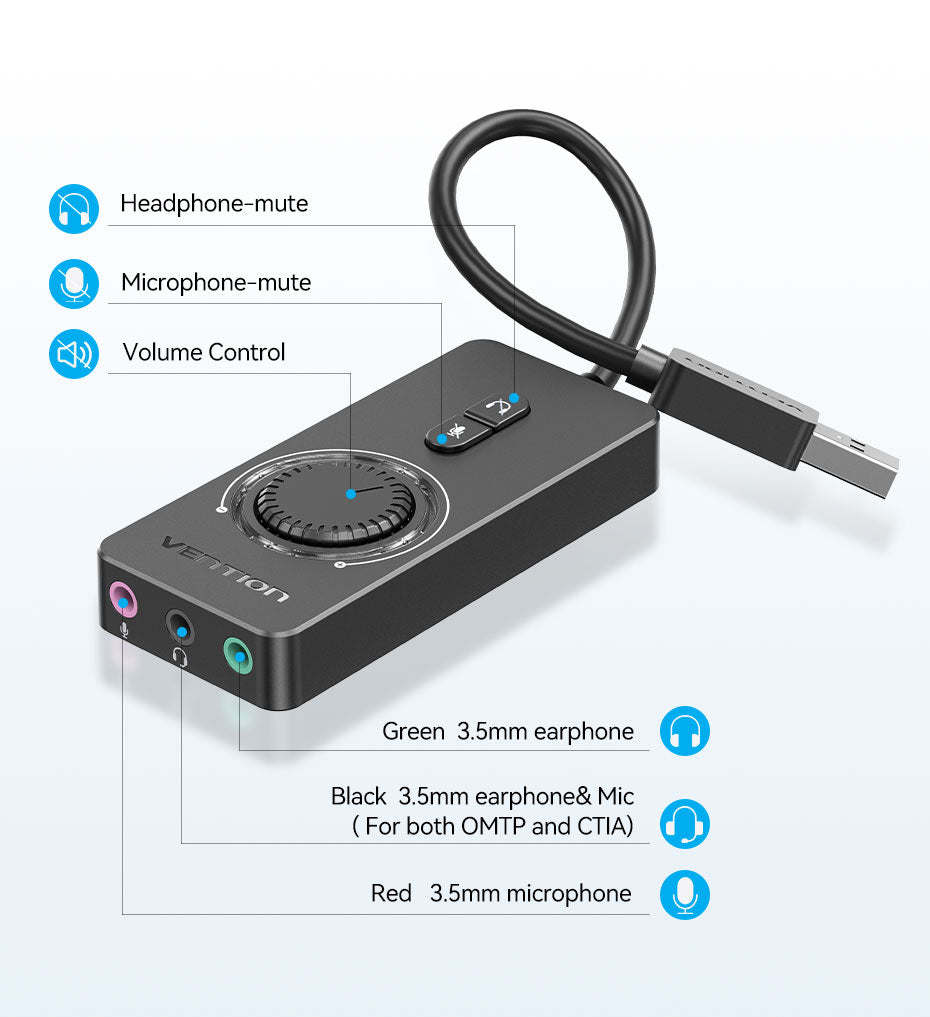 USB External Sound Card - USB to 3.5mm Audio Adapter for Earphones and Microphones, Compatible with MacBook, Computer, Laptop, PS4, and More - Miscellaneous Accessories