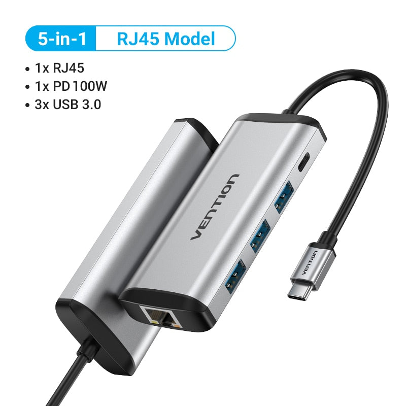 Vention USB C HUB - Type C to USB 3.0 Docking Station with USB C, HDMI, and RJ45 4K for MacBook Pro, MacBook Air, and Other Type C Devices - USB 3.1 Splitter and USB HUB Accessories - Miscellaneous Accessories