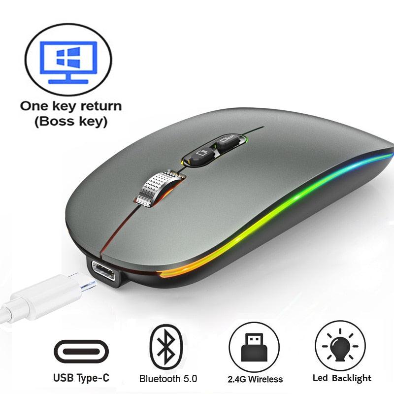 Bluetooth 2.4G Wireless Mouse One-Click Desktop Function Type-C Rechargeable Silent Backlight - Miscellaneous Accessories