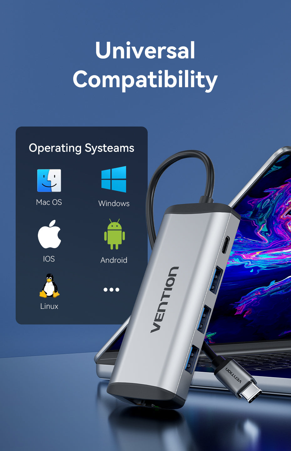 Vention USB C HUB - Type C to USB 3.0 Docking Station with USB C, HDMI, and RJ45 4K for MacBook Pro, MacBook Air, and Other Type C Devices - USB 3.1 Splitter and USB HUB Accessories - Miscellaneous Accessories